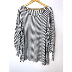 Max Studio Women 2XL Striped Blouse Long Sleeve Tie‎ Cuff Pullover Top